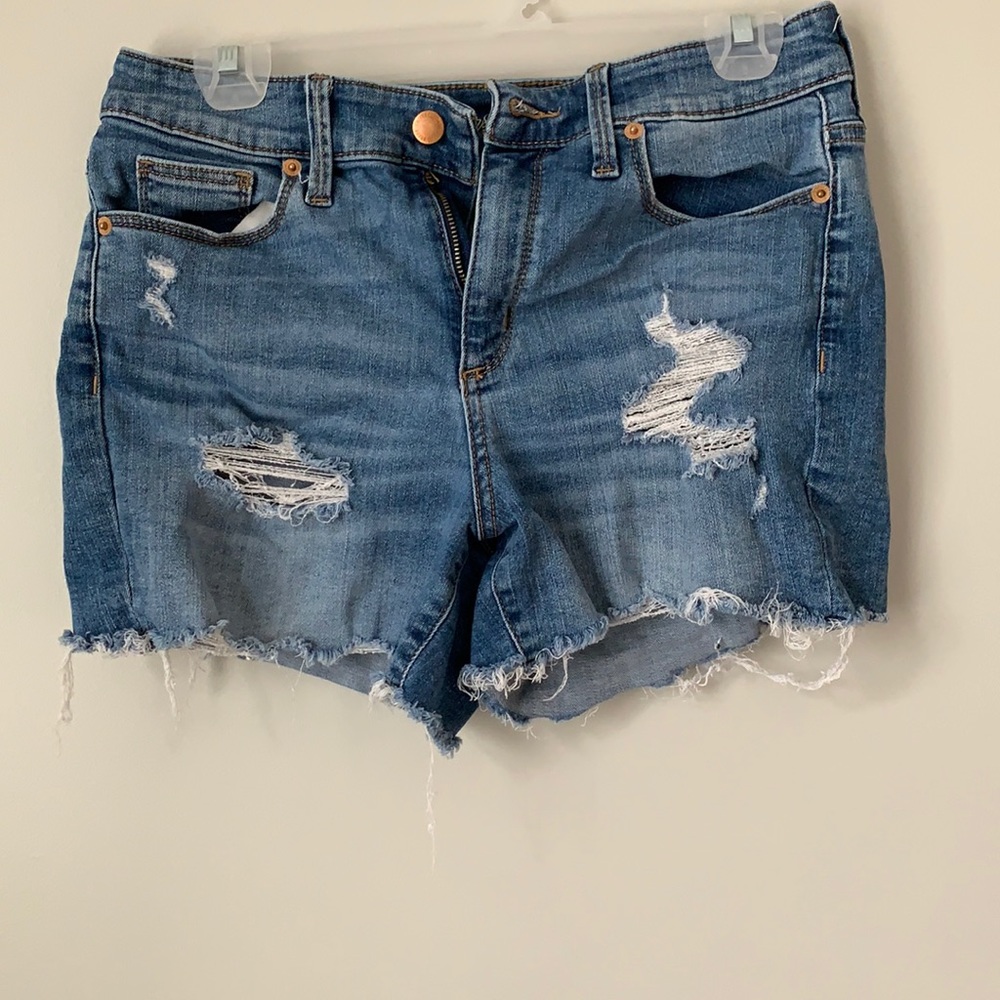 Distressed jean shorts